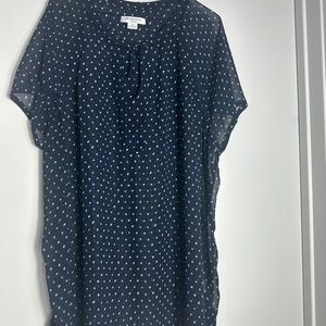 🩷 Liz Claiborne Dark Blue Blouse with White Dots